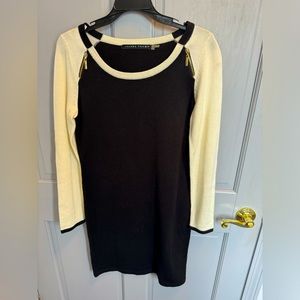 Ivanka Trump knit black and white dress with gold zipper detail size S